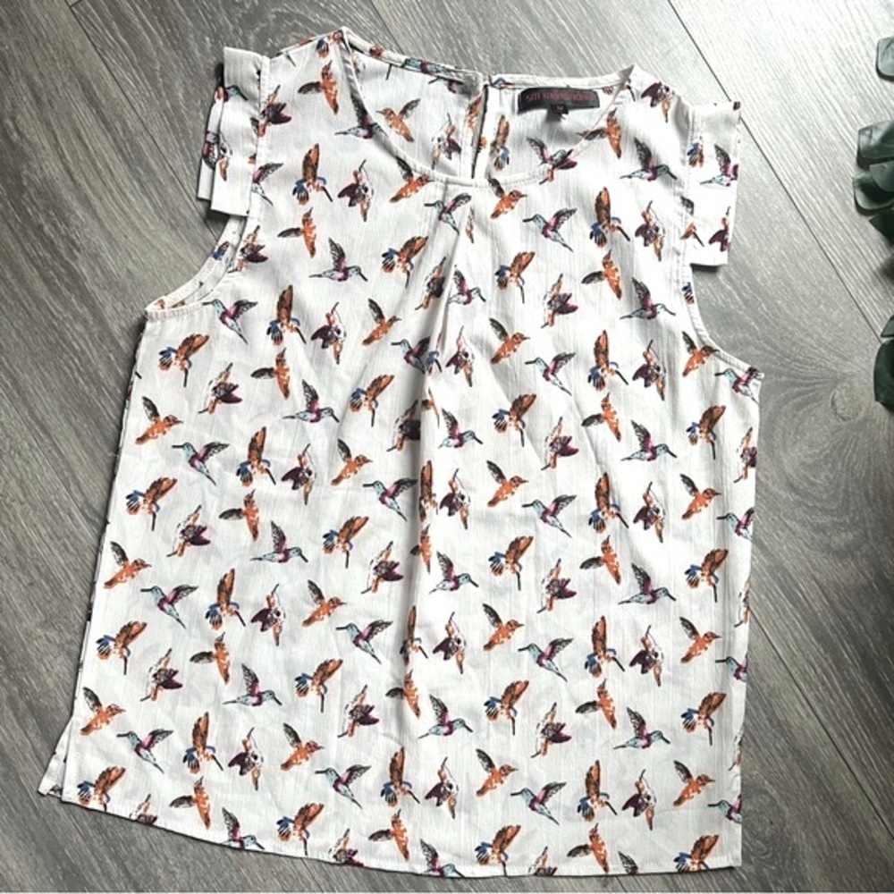 Sleeveless White Bird-Print Women's Top